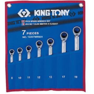 Набор комбинированных трещоточных ключей в чехле из теторона (8-19 мм, 7 предметов) king tony 12207mrn01