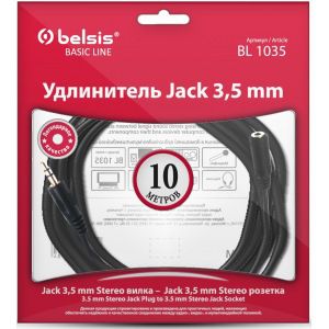 Кабель jack 3.5 mm вилка - jack 3.5 розетка, удлинитель, стерео-аудио, 10м belsis bl1035