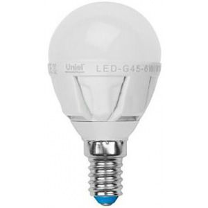 Светодиодная диммируемая лампа uniel led-g45-6w/ww/e14/fr/dim plp01wh ul-00000694