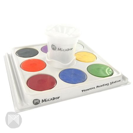 Удобный набор для рисования: палетка, стакан, 
гуашевая краска 8 шт, Micador
