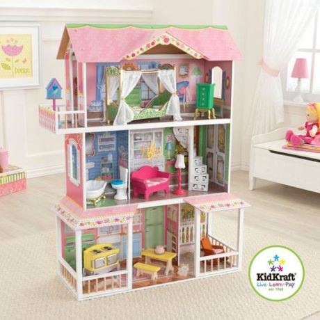 Кукольный домик для Барби "КАРАМЕЛЬНАЯ 
САВАННА", с мебелью 13 элементов, KidKraft