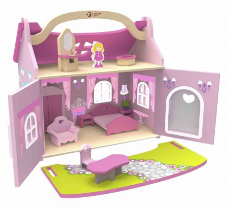 Деревянный домик-чемодан с мебелью и куклой 
"Домик маленькой принцессы", Classic World
