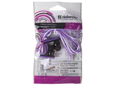 Наушники Defender Trendy-705 для MP3, сиренев&черный, 1,1 м
