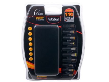 Универсальный адаптер питания для ноутбуков GiNZZU® GA-22110U (ультраслим, 110W, 1xUSB, 12V-24V, 13 DC-IN)