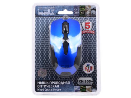 Мышь игровая CBR CM 305 Blue-Black, оптика, 1200 dpi, провод 1,28 м, USB