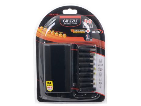 Универсальный адаптер питания для ноутбуков GiNZZU® GA-4290U (avto, 90W, 1xUSB, 12V-24V, 9 DC-IN)