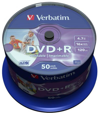 DVD+R Verbatim 4.7Gb 16x 50шт Cake Box Printable