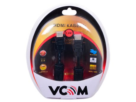 Кабель VCOM HDMI 19M/M ver:1.4-3D, 1,8m, позолоченные контакты, 2 фильтра (VHD6020D-1.8MB) Blister