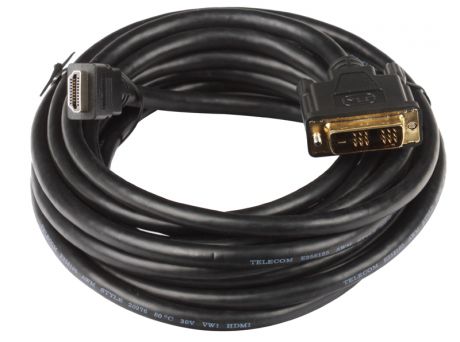 Кабель HDMI - DVI-D 19M/19M 5м Telecom с позолоченными контактами