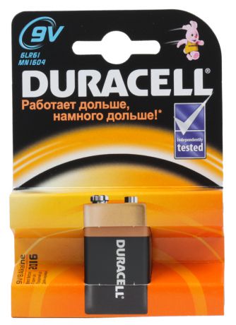 Батарейки DURACELL  6LR61-1BL (10/30/3600)  Блистер  1 шт  (крона)