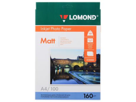 0102005 бумага LOMOND (A4, 160гр, 100л) Photo Матовая, 1стор.