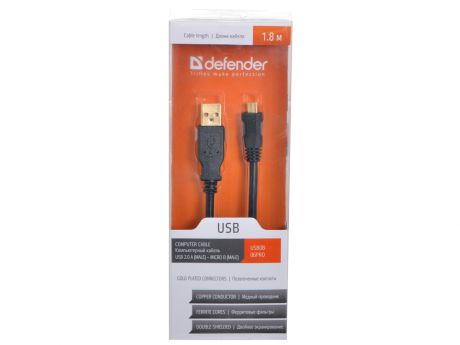 Кабель Defender  USB08-06PRO USB 2.0 AM-MicroBM,1.8м,зол.кон.,2фил