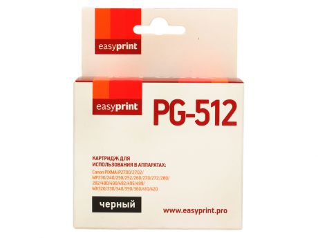 Картридж EasyPrint IC-PG512 для Canon PIXMA iP2700/MP230/260/280/480/MX330/360/410. Чёрный.