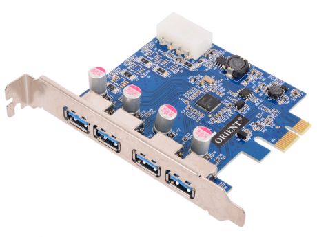 Контроллер ORIENT NC-3U4PE, PCI-E USB 3.0 4ext port, NEC D720201 chipset, разъем доп.питания, oem