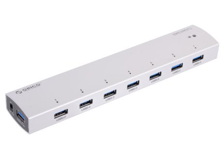 Концентратор USB Orico AS7P-U3 (серебристый) USB 3.0 x 7, адаптер питания