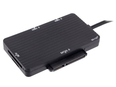 ORIENT UHD-510, Адаптер USB 3.0 to SATA 6Gb/s (ASM1153E, поддержка UASP) SSD & HDD 3.5"/2.5", DVD/DVD-RW, с БП 12В/3А, встроенный картридер microSD/SD