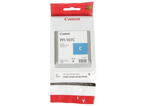 Картридж Canon PFI-107 C для плоттера iPF680/685/780/785. Голубой. 130 мл.