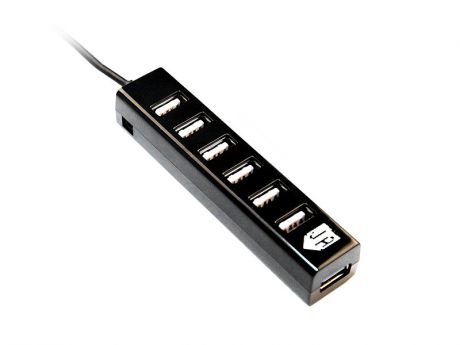 USB-концентратор Jet.A JA-UH17 на 7 портов USB 2.0, Hot Plug, с питанием по Y-образному кабелю USB, чёрный