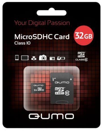 MicroSDHC QUMO 32Gb Class10 + Адаптер (QM32GMICSDHC10U1)