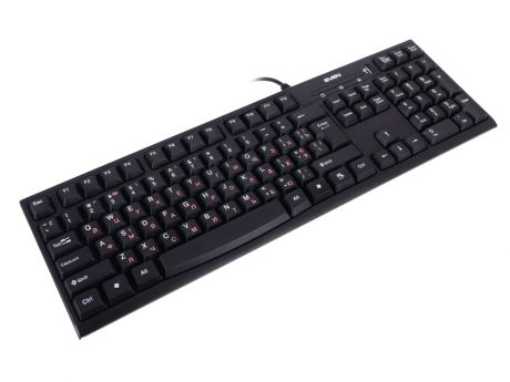 Клавиатура SVEN Standard 304  USB+HUB чёрная, 104 клавиши, встроенный USB hub, классическая раскладка, красная кириллица