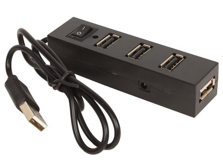 Концентратор USB 2.0 Orient TA-400, 4 Ports, 3xUSB сверху, 1xUSB с торца, выключатель, разъем доп.питания, черный