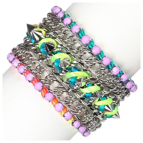 Fashion House Браслет плетеный металл, с разноцветными шнурками fh29958 мульт