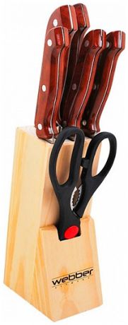 Webber Набор ножей 6предметов webber ве-2238 на деревянной подставке коричневая ручка