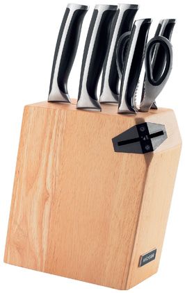 Nadoba Набор из 5 кухонных ножей, ножниц и блока для ножей с ножеточкой 722616 хром. черн. бежевый