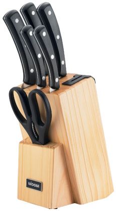 Nadoba Набор из 5 кухонных ножей и блока для ножей с ножеточкой 723016 хром. черн. бежевый