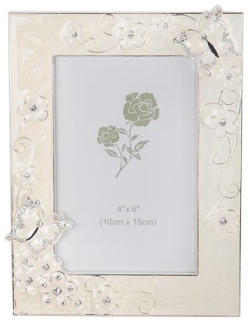 Platinum Фоторамка platinum pf10924 10x15 бабочки и цветы, белая, метал.со стразами