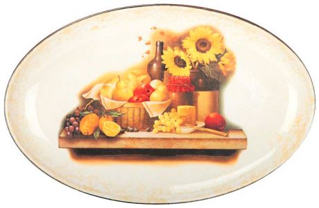 Ceramiche Fabbro Блюдо овальное 26х40cм подсолнухи и фрукты