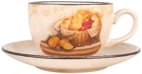 Ceramiche Fabbro Набор:чашка 0,26л с блюдцем подсолнухи и фрукты