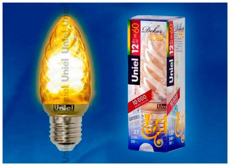 Uniel Лампа энергосберегающая (03862) e27 12w gold свеча витая золотая esl-c21-t12/gold/e27