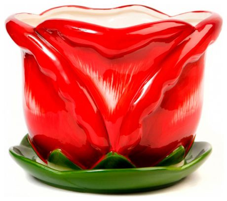 Homereligion Кашпо-роза с отверстием, красный,зеленый, чашка: 23*23*16 см, блюдце: 22*22*3.2 см