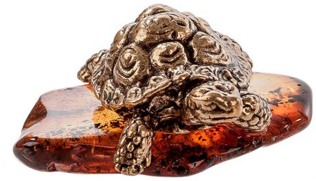 Arteast Am-604 фигурка "черепаха на подставке" (латунь, янтарь нат.)