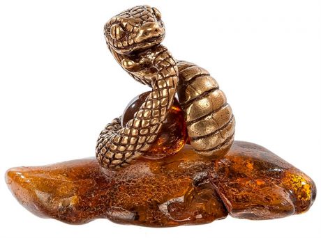 Arteast Am-307 фигурка "змея с шаром" (латунь, янтарь нат.)