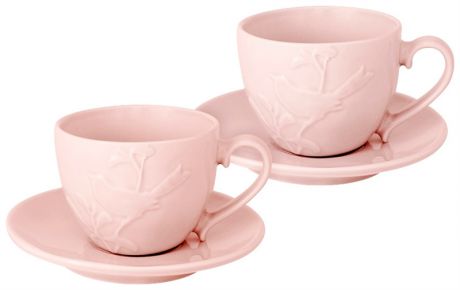 Santafe Набор: 2 чашки + 2 блюдца птицы (розовая)