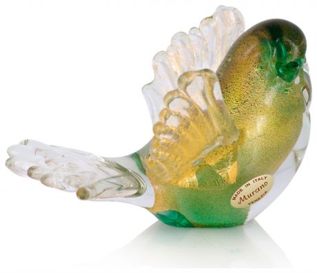 Homephilosophy Декоративная фигурка bird green/gold, муранское стекло, 9х13, 22-4900c