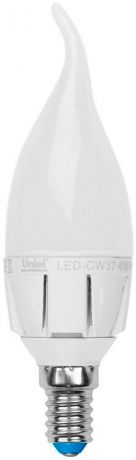 Uniel Лампа светодиодная диммируемая (08692) e14 6w 4500k свеча на ветру матовая led-cw37-6w/nw/e14/fr/dim