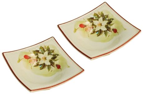 Ceramiche Fabbro Набор:2 маленьких квадратных салатника 14х14см цветы апельсина