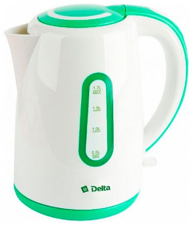 Delta Чайник электрический 1,7л delta dl-1080 белый с зеленым (р)