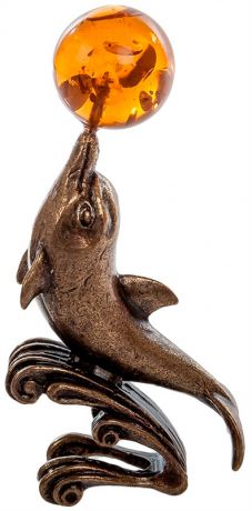 Arteast Am-266 фигурка "дельфин с шаром" (латунь, янтарь)