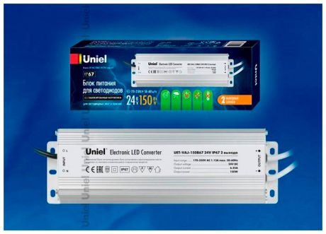 Uniel Блок питания для светодиодов uniel (10590) 150w 6,25ма ip67 uet-vaj-150b67