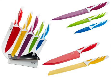 Gipfel 6757 gipfel набор ножей 6 пр на пластиковой подставке с защитным покрытием, пластиковая ручка
