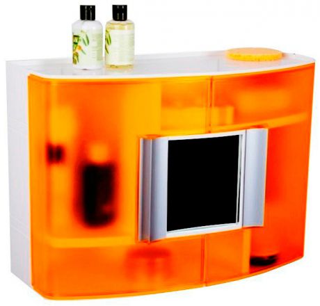 Primanova Шкафчик для ванной с поворотным зеркальцем (прозр.-оранжевый) 17х38х32 см