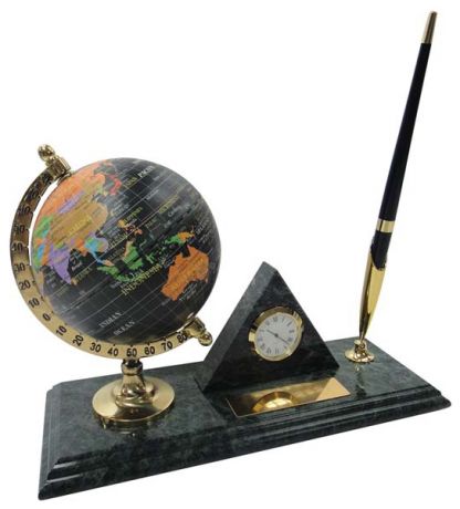 Европа Настольный набор: глобус, ручка, часы, 23 х 9 х 1,8 см, мрамор, 2130