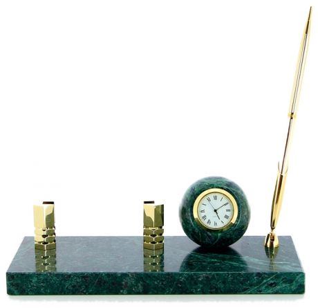 Европа Настольный набор: часы, держатель для визиток, ручка, 23 х 9 х 1,8 см, мрамор, 2124-0