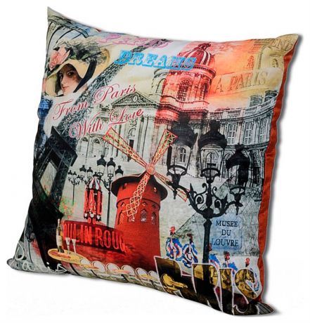 ГифтЛэнд Групп Подушка декоративная парижские фантазии 35x35 см. наволочка на молнии+подушка с синтет.наполнителем