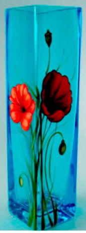 Интерьерное стекло Маки на голубом квадратная ваза 