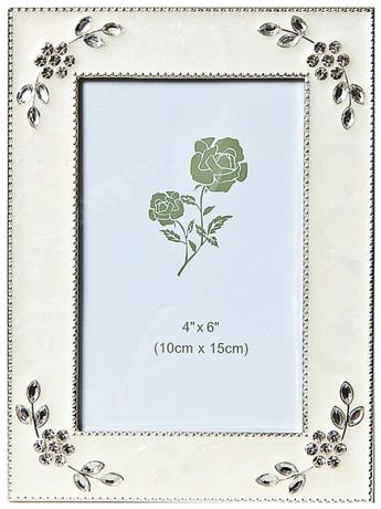 Фишт+ Рамка pf1206-4 цветы, белая, металлическая со стразами